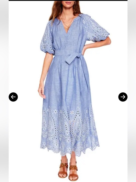 Boden Dresses & Skirts - BODEN Florence Embroidered Eyelet Linen and Cotton Puff Sleeve Dress